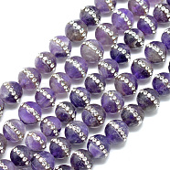 Natural Amethyst Beads Strands, Dyed, with Rhinestone, Round, 8x9.5mm, Hole: 1.5mm, about 48pcs/strand, 16.3 inch(G-S226-01-8mm)