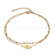 Ion Plating(IP) 304 Stainless Steel Multi-strand Anklets, with Satellite Chains and 201 Stainless Steel Turtle Links, Golden, 9-7/8 inch(25cm)(AJEW-AN00332-01)