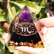 Orgonite Pyramid Resin Energy Generators, Reiki Natural Amethyst & Obsidian Chips Inside for Home Office Desk Decoration, Scorpio, 50x50x50mm(PW-WG63740-08)