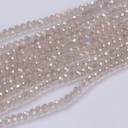 Electroplate Glass Beads Strands, Full Rainbow Plated, Faceted, Rondelle, Light Grey, 3x2mm, Hole: 0.8mm, about 185~190pcs/strand, 14.9~17.3 inch(38~44cm)(GLAA-F076-FR09)