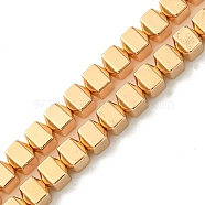 Electroplated Synthetic Non-Magnetic Hematite Beads Strands, Cube, Light Gold Plated, 4x4x4mm, Hole: 0.9mm, about 100pcs/strand, 15.98''(40.6cm)(G-H020-I01-03)