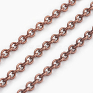 Brass Cable Chains, Soldered, with Spool, Oval, Cadmium Free & Nickel Free & Lead Free, Red Copper, 2.5x2x0.45mm, about 301.83 Feet(92m)/roll.(CHC027Y-R)