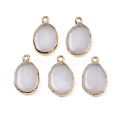 Natural White Stone Pendants, with Light Gold Plated Brass Findings, Oval, 22~22.5x13~13.5x4.5~5mm, Hole: 1.6mm(G-N326-130-01)