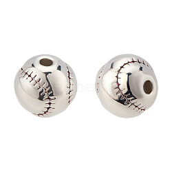 BENECREAT 8Pcs Brass Enamel Beads, Sports Beads, Long-Lasting Plated, Baseball, Real Platinum Plated, 9.3x9mm, Hole: 2.1mm(KK-BC0007-14P)