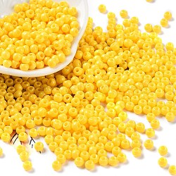 Baking Paint Glass Seed Beads, Round, Gold, 4x3mm, Hole: 1.2mm, about 7650pcs/pound(SEED-H002-I-B502)