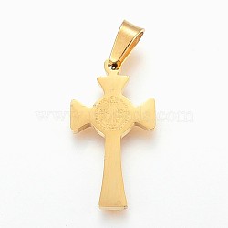 304 Stainless Steel Pendants, Cross, CssmlNdsmd Cross God Father Religious Christianity Pendant, Golden, 25x13.5x2mm, Hole: 4x7mm(STAS-F165-29G-B)