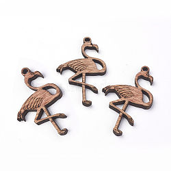 Undyed Wooden Sewing Big Pendants, Flamingo Shape, Sienna, 65x38x4mm, Hole: 3.5mm(WOOD-S037-103)