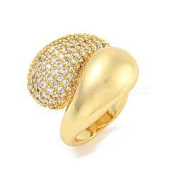 Rack Plating Teardrop Brass Micro Pave Clear Cubic Zirconia Cuff Finger Rings for Women, Cadmium Free & Lead Free, Long-Lasting Plated, Real 18K Gold Plated, Inner Diameter: 18mm(RJEW-C103-15G)