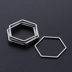 201 Stainless Steel Linking Rings, Laser Cut, Hexagon, Stainless Steel Color, 20x23x1mm, Inner Size: 18.5x20mm(STAS-S105-T937-1)