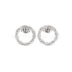 304 Stainless Steel Hollow Ring Stud Earrings for Woman, Stainless Steel Color, 15mm, Pin: 0.7mm(EJEW-N097-003P)