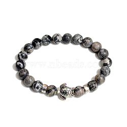 Natural Agate Round Beaded Stretch Bracelet with Turtle(UL4697-2)