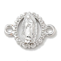 Rack Plating Brass Flat Round Connector Charms, Religion Virgin Mary Links, Long-Lasting Plated, Lead Free & Cadmium Free, Platinum, 10x13x2mm, Hole: 1.6mm(KK-L224-095P-04)