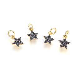 Brass Micro Pave Cubic Zirconia Charms, with Jump Ring, Star, Black, Gunmetal & Golden, 9x7x2mm, Hole: 2.5mm(X-ZIRC-G150-15A)