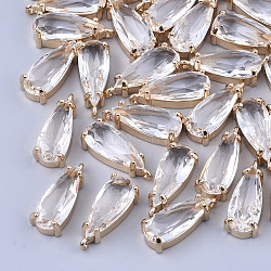 Transparent Glass Pendants, with Brass Findings, Faceted, Teardrop, Light Gold, Clear, 17x7x6mm, Hole: 1mm(X-GLAA-T007-22F)