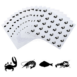 40 Sheets 4 Patterns PVC Waterproof Self-Adhesive Sticker Sets, Cartoon Decals for Gift Cards Decoration, Black, Ocean Themed Pattern, 165x140x0.2mm, Sticker: 25x25mm, 30pcs/sheet, 10 Shees/pattern(STIC-OC0001-11A)