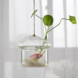 Hanging Glass Plants Planters, Transparent Hydroponic Glass Vase for Indoor Garden Home Decoration, House, 110x90mm(PW-WG28732-01)