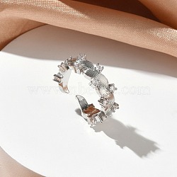 Brass Micro Pave Cubic Zirconia Cuff Open Rings, Cadmium Free & Lead Free, Rack Plating, Long-Lasting Plated, Platinum, 7mm, Inner Diameter: 17mm(RJEW-C163-10P)