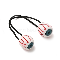Halloween Theme Eye Plastic Hair Ties, with Rubber Band Rope, for Woman Girl, White, 155mm(OHAR-E019-01)