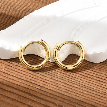 Brass Huggie Hoop Earrings, Ring, Real 18K Gold Plated, 12 Gauge(2mm), 13.5x13x2mm, Pin: 1mm