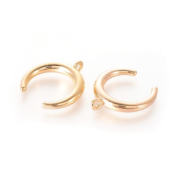 Brass Pendants, Nickel Free, Crescent Moon/Double Horn, Real 18K Gold Plated, 16x15x3mm, Hole: 1.2mm