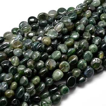 Natural Moss Agate Nuggets Beads Strands, Tumbled Stone, 4~8x6~9x5~7mm, Hole: 1mm, about 15.3 inch~15.7 inch