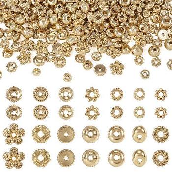 210Pcs 14 Styles Rack Plating Alloy Spacer Beads, Mixed Shapes, Light Gold, 4~7x1.2~3.5mm, Hole: 0.8~1.5mm, 15pcs/style
