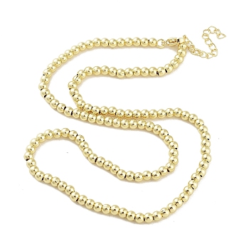 Brass Beaded Necklaces, Long-Lasting Plated, Cadmium Free & Lead Free, Real 18K Gold Plated, 17.72 inch(450mm), Beads: 4mm