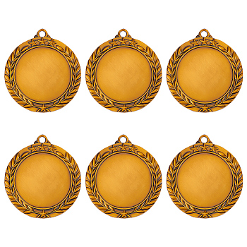 6Pcs Alloy Big Pendants Cabochon Setting, Flat Round with Wheat Pattern, Antique Golden, Tray: 43mm, 67x60x2.5mm, Hole: 4.5mm