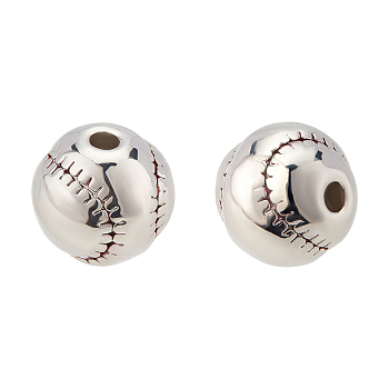 BENECREAT 8Pcs Brass Enamel Beads, Sports Beads, Long-Lasting Plated, Baseball, Real Platinum Plated, 9.3x9mm, Hole: 2.1mm