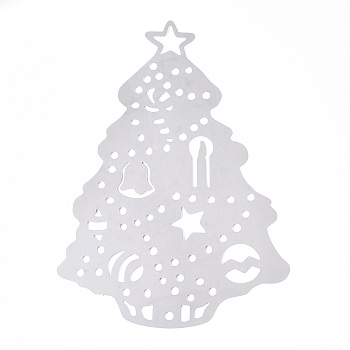 Anti-Tarnish 201 Stainless Steel Big Pendants, Etched Metal Embellishments, Christmas Tree Charms, Stainless Steel Color, 109.5x77x0.3mm, Hole: 11x9mm