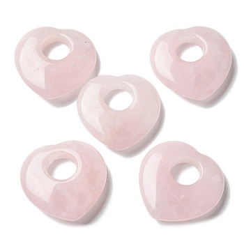 Natural Rose Quartz Hollow Pendants, Heart Charms, 39~40x39.5~40x9.5~10mm, Hole: 13.5~14mm