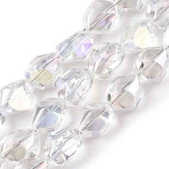 Electroplate Glass Beads Strands, Nuggets, Clear, 12x9.5~10x7mm, Hole: 1mm, about 55pcs/strand, 25.98''(66cm)