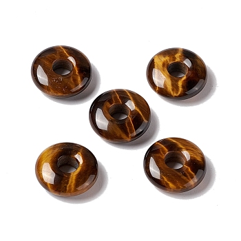 Natural Tiger Eye Pendants, Donut/Pi Disc Charm Charm, 20x5~7mm, Hole: 6mm