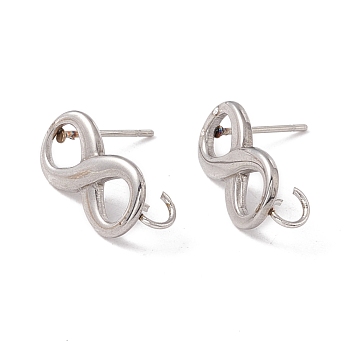 304 Stainless Steel Stud Earring Findings, with 316 Surgical Stainless Steel Pins and Vertical Loops, Infinity, Stainless Steel Color, 17x7mm, Hole: 2.5mm, Pin: 0.7mm