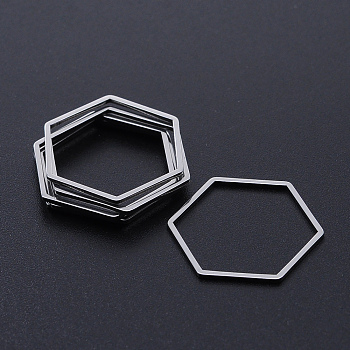 201 Stainless Steel Linking Rings, Laser Cut, Hexagon, Stainless Steel Color, 20x23x1mm, Inner Size: 18.5x20mm
