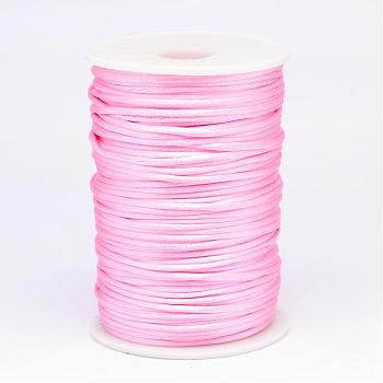 Polyester Cord, Satin Rattail Cord, for Beading Jewelry Making, Chinese Knotting, Pink, 2mm, about 100yards/roll