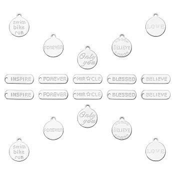 SUNNYCLUE 20Pcs 10 Styles 201 Stainless Steel Pendants, Stainless Steel Color, 2pcs/patterns