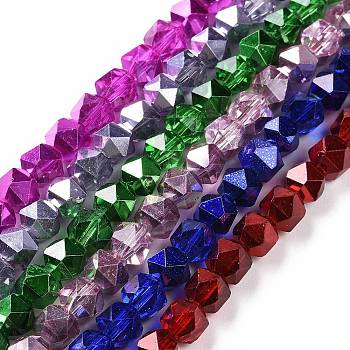 Transparent Glass Beads Strands, Polygon, Mixed Color, 7mm, Hole: 1.2mm, about 68pcs/strand, 19.29''~19.69''(49~50cm)