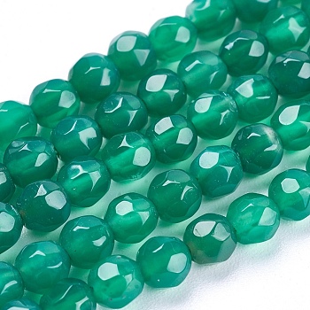 Natural Agate Beads Strands, Faceted, Round, Dyed, Green, 4mm, Hole: 0.5mm, about 92pcs/strand, 14.7 inch(37.4cm)