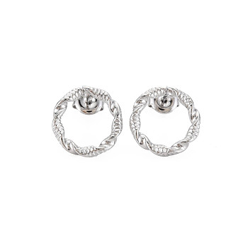 304 Stainless Steel Hollow Ring Stud Earrings for Woman, Stainless Steel Color, 15mm, Pin: 0.7mm