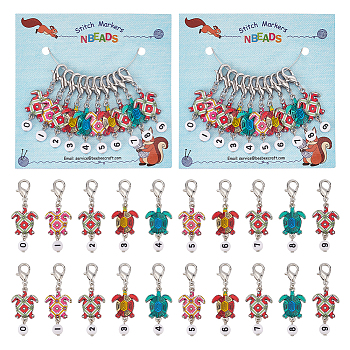 Alloy Enamel Sea Turtle with Number Pendant Locking Stitch Markers, Zinc Alloy Lobster Claw Clasps Stitch Marker, Mixed Color, 5.1cm, 10 style, 1pc/style, 10pcs/set