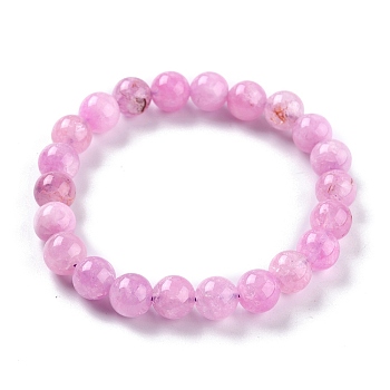 Dyed Natural Jade Beads Stretch Bracelets, Round, Pearl Pink, Inner Diameter: 2-1/4 inch(5.7cm), Bead: 8~8.5mm
