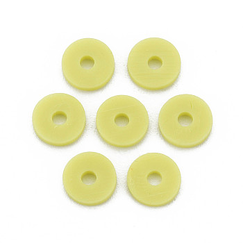 Eco-Friendly Handmade Polymer Clay Beads, Disc/Flat Round, Heishi Beads, Green Yellow, 4x1mm, Hole: 1mm, about 55000pcs/1000g