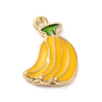 Alloy Enamel Pendants, Light Gold, Fruit, Banana, 15x11x2mm, Hole: 1mm