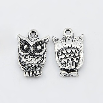 Zinc Tibetan Style Alloy Pendants, Halloween, Cadmium Free & Lead Free, Owl, Antique Silver Color, about 16mm long, 10mm wide, 3mm thick, hole: 1.5mm