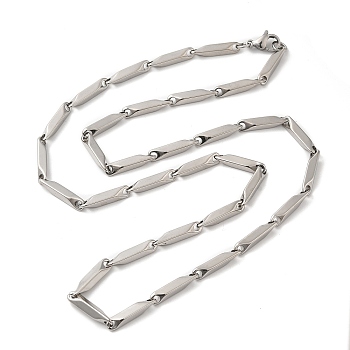 201 Stainless Steel Rectangle Bar Link Chain Necklace, Stainless Steel Color, 19.76 inch(50.2cm)