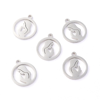 304 Stainless Steel Pendants, Laser Cut, Ring with Virgin Mary, Stainless Steel Color, 14x11.5x1.1mm, Hole: 1.4mm