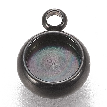 304 Stainless Steel Pendant Cabochon Settings, Lace Edge Bezel Cups, Flat Round, Electrophoresis Black, Tray: 6mm, 11x8.5x3mm, Hole: 1.8mm