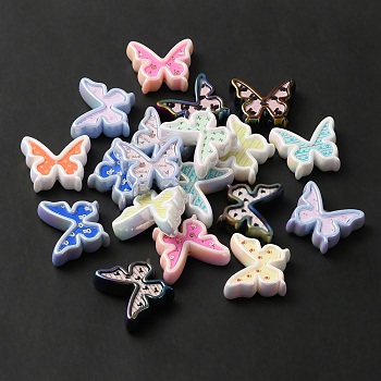 UV Plating Acrylic Beads, Iridescent, Butterfly, Mixed Color, 25x29.5x9mm, Hole: 2mm