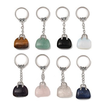 Natural & Synthetic Mixed Stone Bag Pendant Keychain, with Platinum Tone Brass Findings, for Bag Jewelry Gift Decoration, 7.4cm